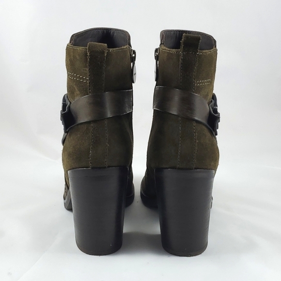 GEOX Respira Leather Ankle Strap Heeled Boots Olive Green Size 10 - Picture 2 of 16
